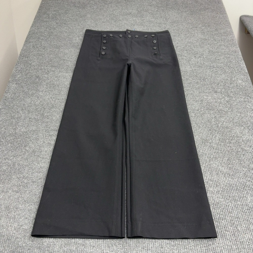 Vintage US Navy Pants Mens 39x31 Black Wool Sailor Wide Leg Button Fly Nautical